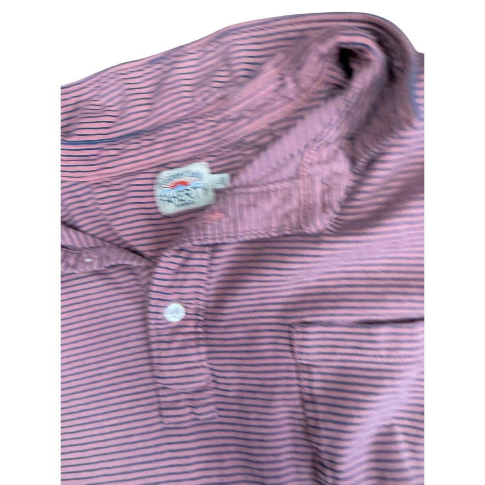 Faherty Mens Pink Blue Striped Short Sleeve Polo Shirt Large Chest Pocket L - Picture 3 of 3